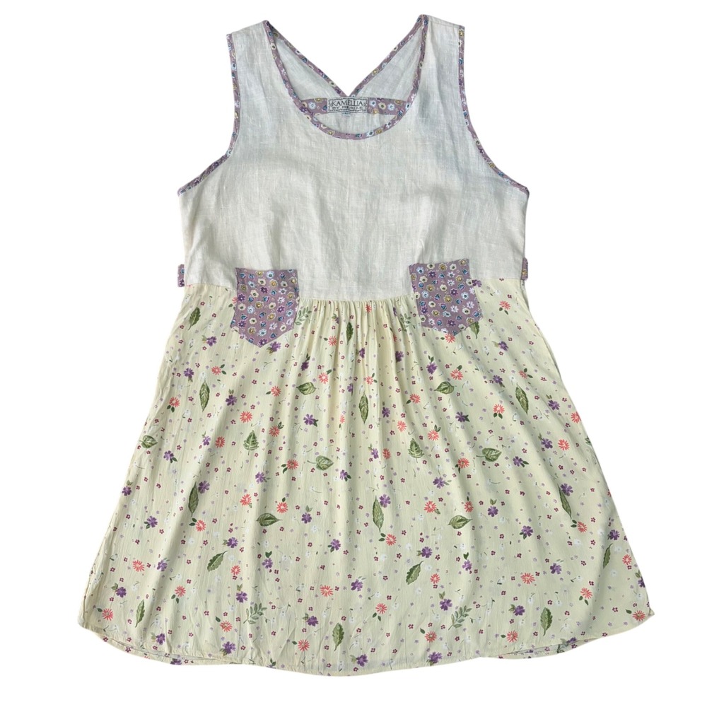 Vintage Kamellia by Desire Linen Rayon Blend Floral Dress L Cottage Garden USA